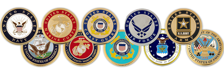 displays ten commemorative
coins in two horizontal rows