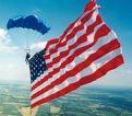 American flag flown by
parachutist